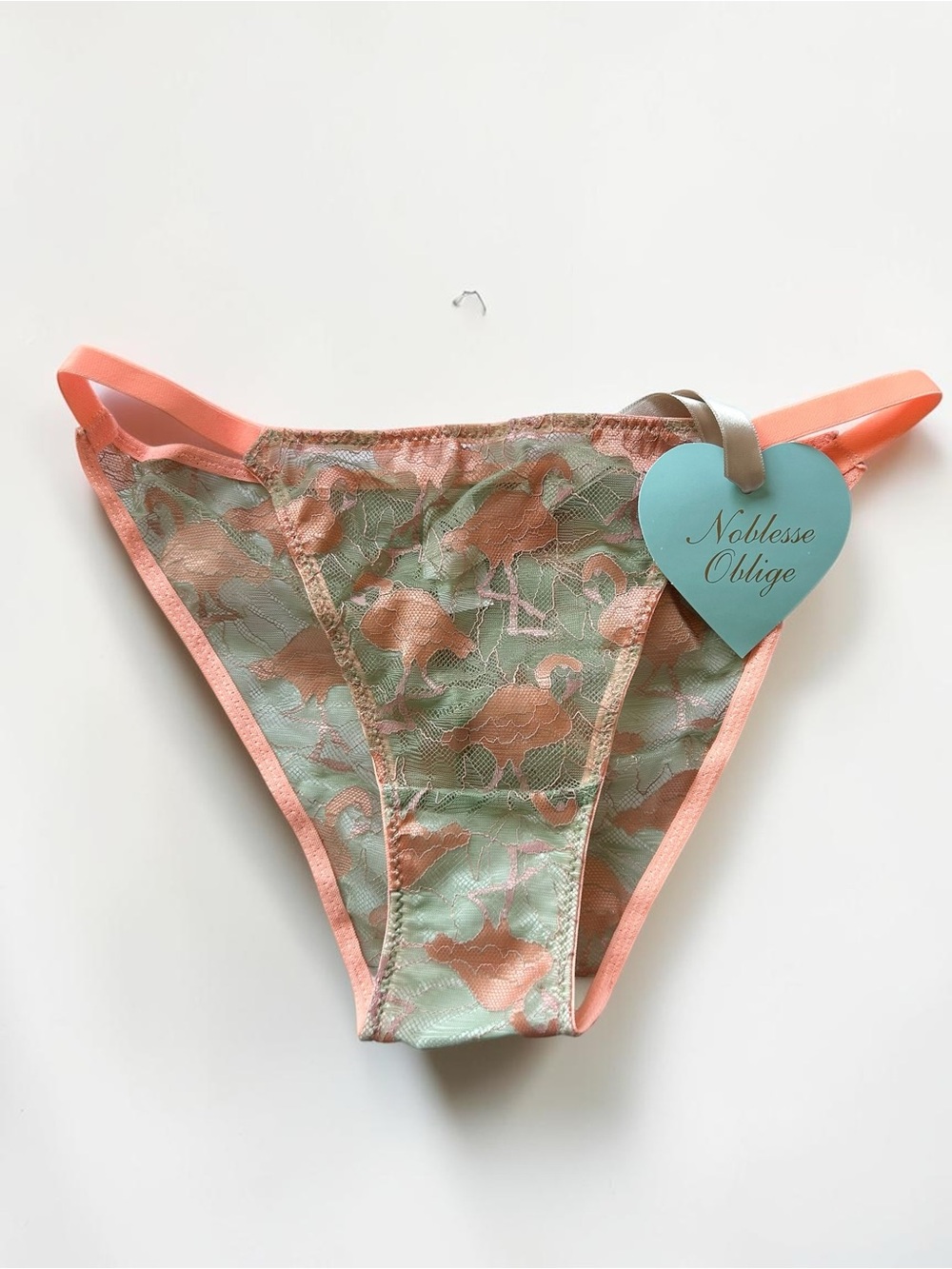 NWT Noblesse Oblige Flamingo Lace Panties Sz Large Sheer Mesh Strappy Brief